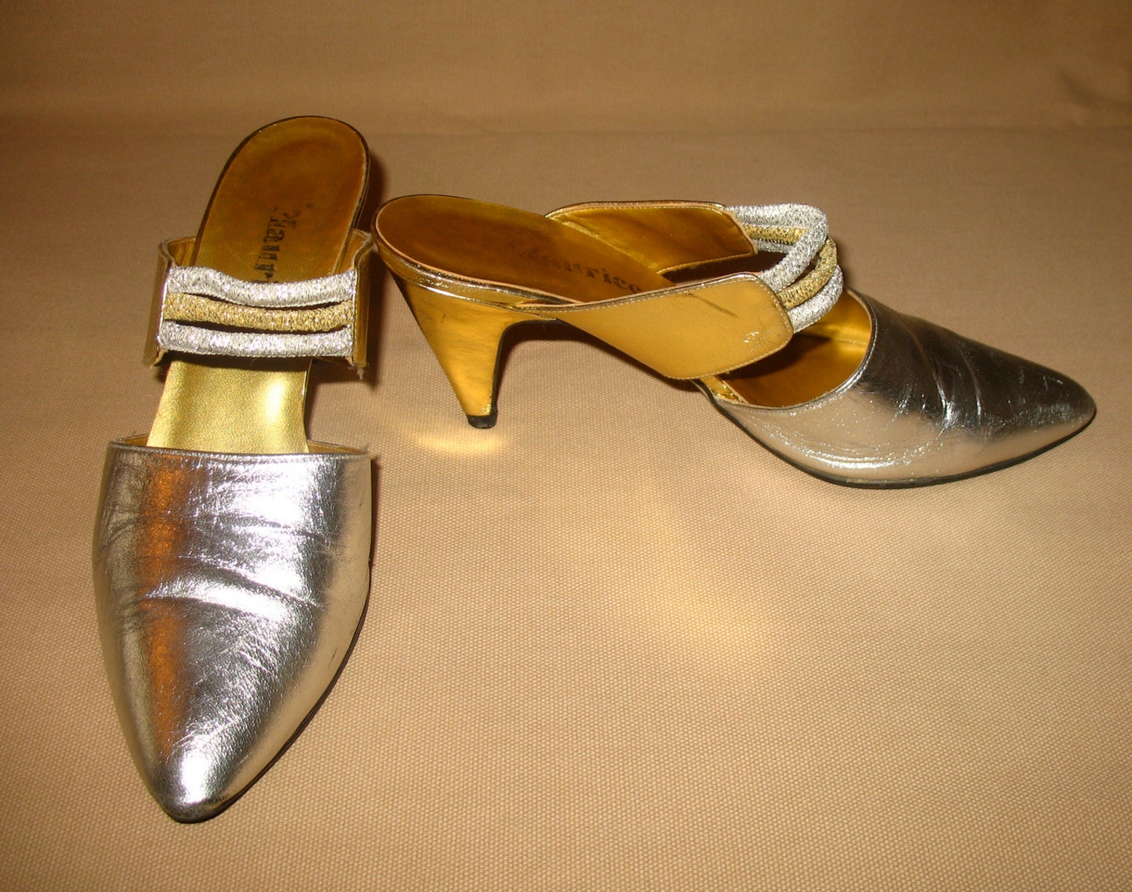 Silver Metallic Shoes Metallic Mules Vintage Shoes Gold | Etsy