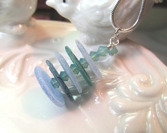 Necklace blue green lampwork beads with blue opal crystals, beads by Simplicity Beads