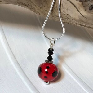 Red & Black Glass Art Necklace with black crystals