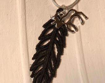 Moose & Black Feather Charm Necklace