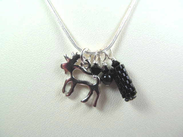 Necklace Moose Charm With Black Crystal and Black Beaded Bead - Etsy