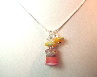 Necklace orange yellow pink red glass lampwork beads by Spanky with crystals