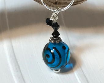 Whimsy necklace with blue art bead and crystals