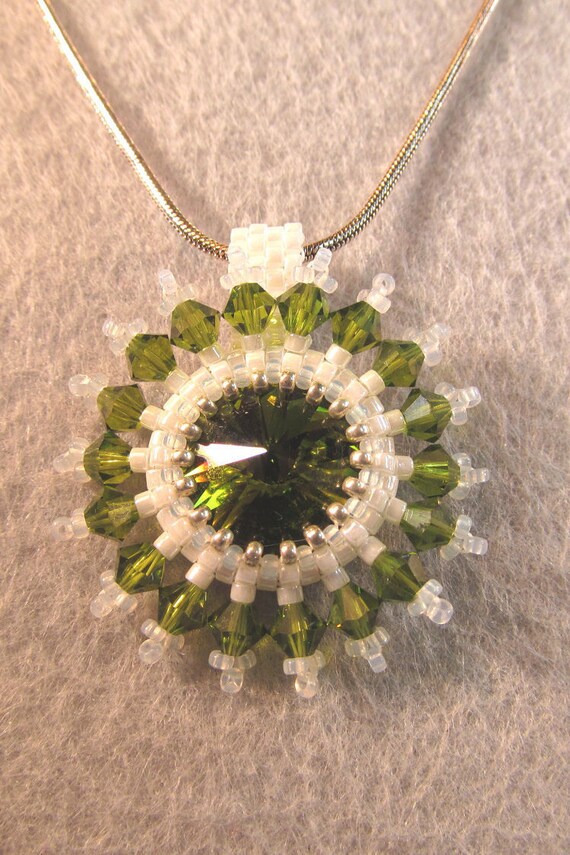 with crystals beaded peyote stitch bail Heart Charm necklace pendant sterling silver