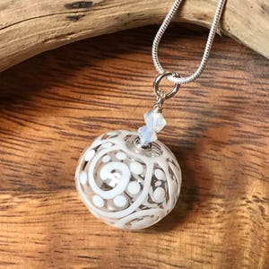 Clear & White Hollow Glass Art Necklace with crystals