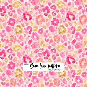Patrón sin costuras con estampado de leopardo rosa, manchas de animales en acuarela, papel digital de guepardo rosa rubor y dorado, PNG de sublimación femenino