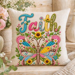 Faith Butterfly PNG, Patchwork Floral Sublimation Design, Christian Shirt Graphic, Colorful Spring Butterfly Art