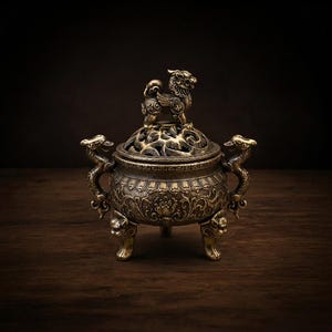 Vintage drake mässing rökelsekar, orientalisk aromaterapihållare, kinesisk rökelsekruka, Feng Shui-dekor