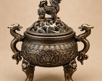 Vintage Dragon Incense Burner, Brass Aromatherapy Holder, Oriental Metal Censer, Chinese Incense Pot, Feng Shui Decor, Asian Antique Gift