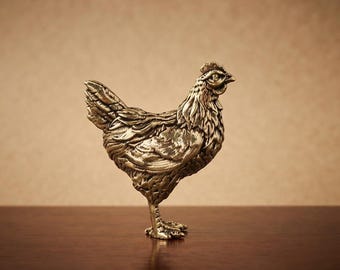 Figura de gallina de cobre vintage, decoración rústica de gallina de granja, estatua de animal de granja, decoración de estante de casa de campo, regalo para amantes de las gallinas