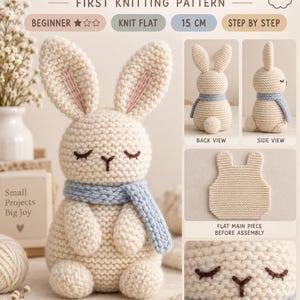 Sleepy Cloud Bunny Knitting Pattern PDF, Beginner Bunny Knit Pattern, Easy Knitted Rabbit, Flat Knit Toy Pattern, Baby Gift DIY