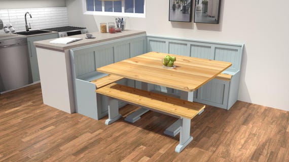 Hand-Crafted Pine Corner Monk's Bench and Dining Table Set