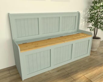 Banco de almacenamiento para comedor, de pino pintado con brazos bajos, 460 mm de profundidad para uso con mesa.