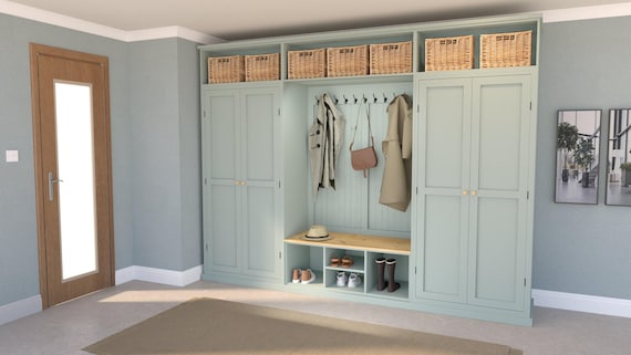 Handmade Boot Room Storage Unit – Cupboards, Drawers, Coat Rail, Seat (Custom Sizes)