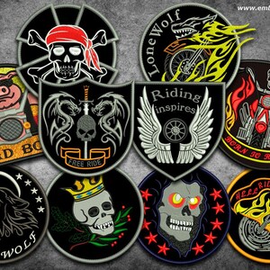 Motorcycle & Skull Embroidery Bundle | Wolf Biker Patch Designs | Embroidery Machine Files