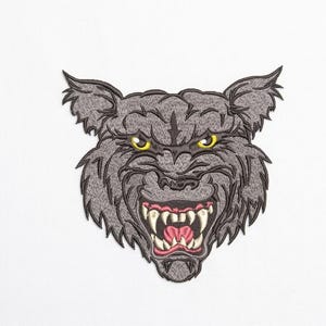 Fierce Wolf Head Machine Embroidery Design, Biker Patch Mascot (Digital Download)