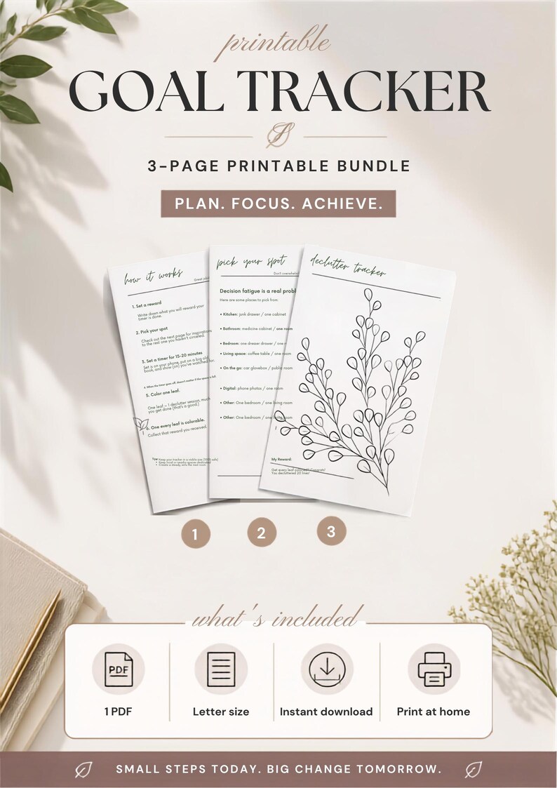 Rensa upp blomschema | Utskrivbart rensningsschema | Färgläggningsschema med 55 blad | Minimalismplanerare | Direkt nedladdning i PDF-format bild 6