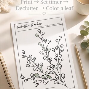 Rensa upp blomschema | Utskrivbart rensningsschema | Färgläggningsschema med 55 blad | Minimalismplanerare | Direkt nedladdning i PDF-format bild 3