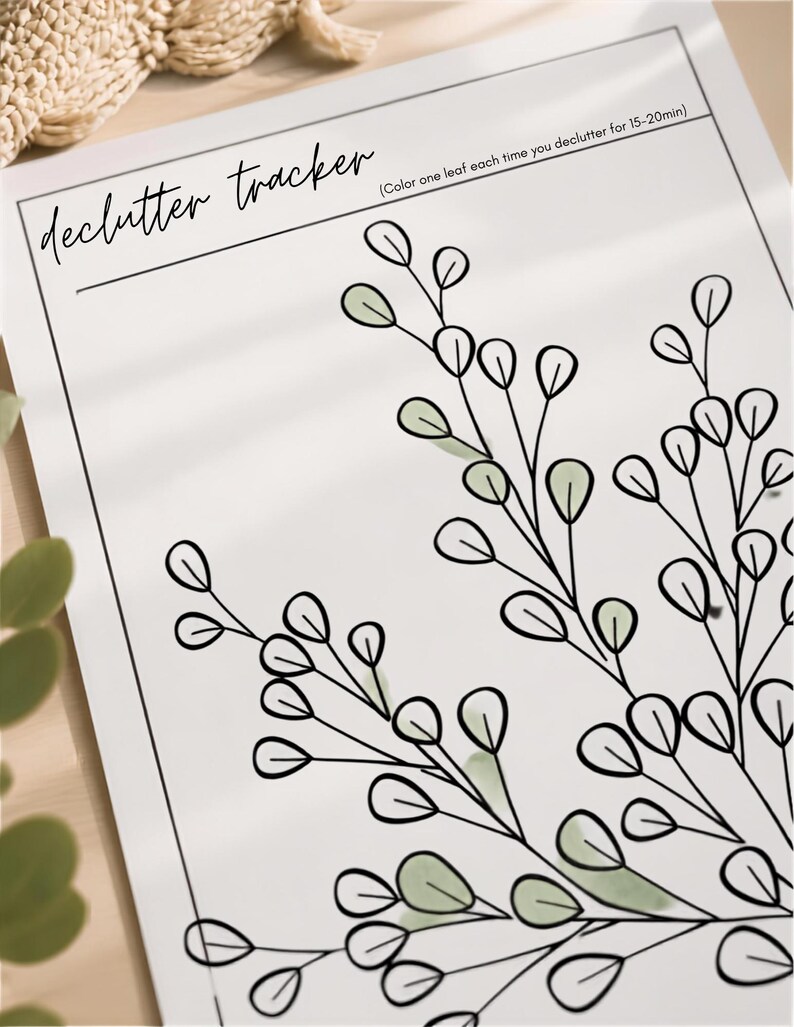 Rensa upp blomschema | Utskrivbart rensningsschema | Färgläggningsschema med 55 blad | Minimalismplanerare | Direkt nedladdning i PDF-format bild 2