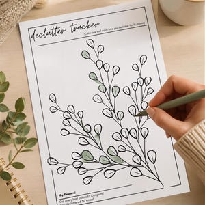 Rensa upp blomschema | Utskrivbart rensningsschema | Färgläggningsschema med 55 blad | Minimalismplanerare | Direkt nedladdning i PDF-format bild 5