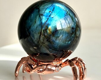 Sphère de labradorite bleue naturelle de plus de 70 mm avec support, boule de cristal de quartz, sphère de labradorite de haute qualité, soin Reiki, boule de cristal énergétique, cadeau en cristal