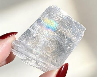 Natural Raw Clear Calcite Optical Spar Stone,Iceland Spar Raw Stone,Rainbow Calcite,Rough Gemstone,Reiki Healing,Energy Crystal Gift 1PC