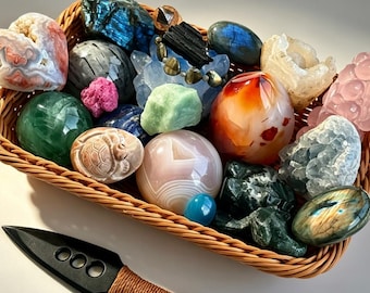 Coffret cadeau de cristaux mystères naturels, coffret mystère de quartz cristallin imparfait, ensemble de cristaux porte-bonheur, pierres et minéraux sculptés, soin Reiki, cadeau en cristal