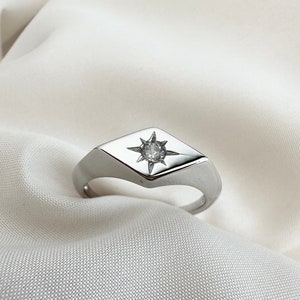 Shining CZ Star Ring, Sterling Silver, Star Shaped Center