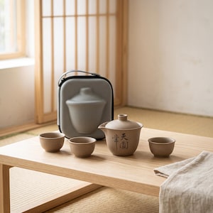 トラベルティーセット、セラミック製功夫茶キット（160mlティーポットとキャリングケース付き）