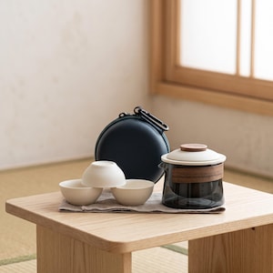 Portable Tea Set, Glass Teapot With Ceramic Cups and Carrying Case