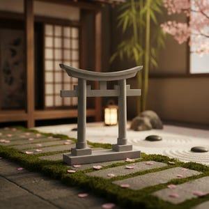 Ornamento a forma di cancello Torii, in resina con finitura effetto arenaria, 8,3 cm, decorazione giapponese per scrivania.