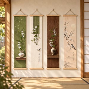 Japanese Wall Hanging Scroll, Zen Landscape Tapestry, Japandi Wabi Sabi Decor, Tea Room Artwork