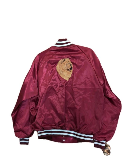 Vtg Westark Satin Bomber Varsity Jacket Maroon Unisex XL Embroidered Chow Chow
