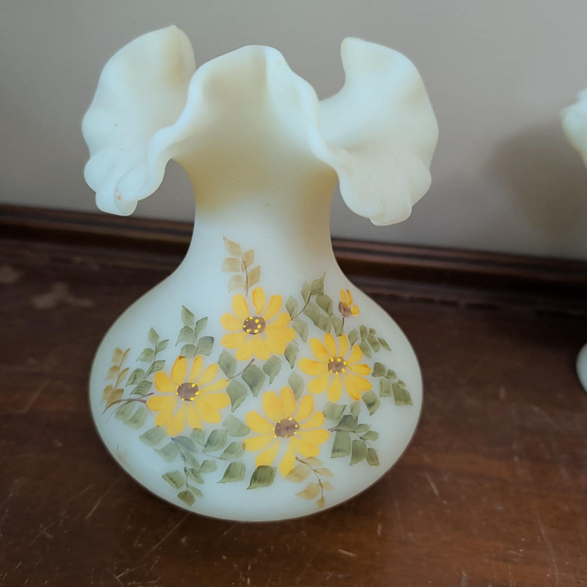 Fenton Custard Uranium Glass Vase Hand Painted - Etsy