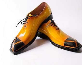 Handmade Yellow Leather Oxford Shoes: Men's Designer Formal Footwear