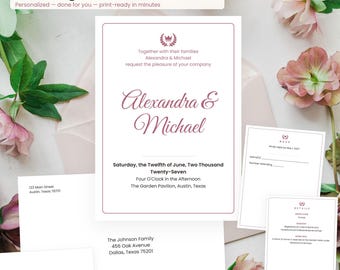 Personalized Wedding Invitation Suite, Floral Minimal Styles (Digital PDF)