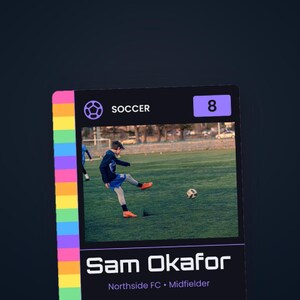 Gepersonaliseerde sportruilkaart, met foto en statistieken van de atleet, verjaardagscadeau, aandenken, direct digitaal te downloaden. afbeelding 7