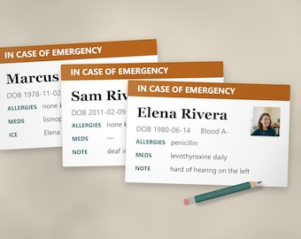 Personalized Family Emergency Binder, ICE Cards, Household Info Sheet (Digital PDF)