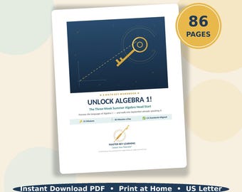 Algebra 1 Prep Summer Workbook, 3 Week Math Head Start for Teens, Printable PDF, Rising 8th 9th Grade, Daily Lessons + Answer Key