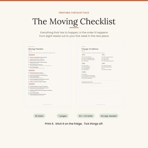 Moving Checklist Printable | Change of Address List, First Night Box & Meter Readings | House Move
