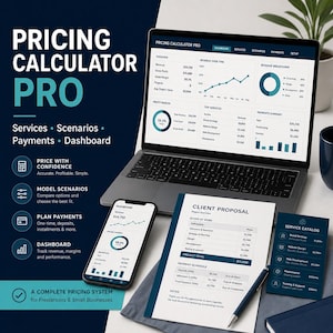 Small Business Pricing Calculator Pro, Service Pricing System, Quote Dashboard, Excel Profit Planner