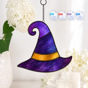 Witch Hat Stained Glass Pattern, Halloween Suncatcher PDF Template, Wizard Hat SVG Digital Download, Gothic Witchy Decor, Beginner Glass DIY