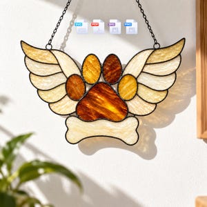 Paw With Angel Wings Stained Glass Pattern, Pet Memorial Suncatcher PDF, Dog Cat Loss Sympathy Gift Template, Digital Download