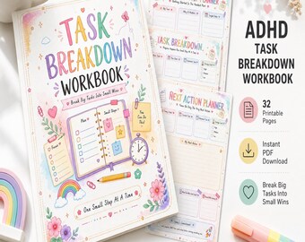 ADHD Task Breakdown Workbook| Printable PDF ( Digital download) us letter & A4