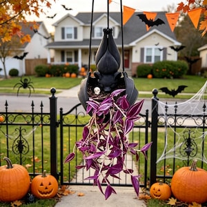 Black Bat Hanging Planter, Gothic Resin Succulent Pot, Spooky Halloween Home Decor, Unique Gift
