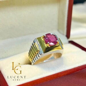 Natural Ruby Ring for Men, 925 Gold Plated Sterling Silver, Stylish Gemstone Promise Ring, Handmade Ring