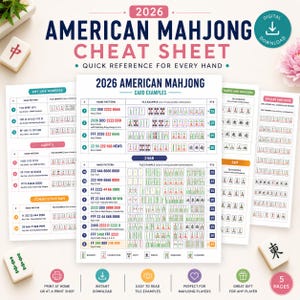 2026 American Mahjong Cheat Sheet, Mahjong Reference Guide, Printable Mahjong Card, Mahjong Quick Reference, Digital PDF Download