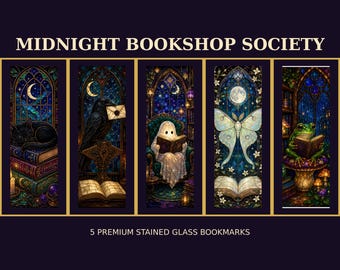 Marcapáginas de vidrieras de la Sociedad de la Librería Medianoche, Set de regalo para lectores de fantasía gótica