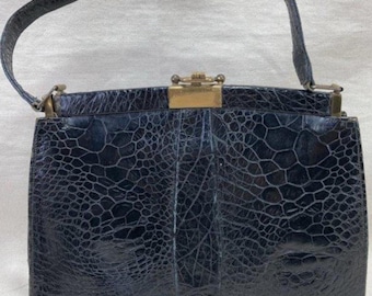 Vintage Genuine Crocodilian Leather Frame Handbag Top Handle 1950s