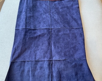 Spódnica midi Illia z prawdziwej skóry z patchworkiem w kolorze niebieskim, bloki kolorów, rozmiar USA 10, boho